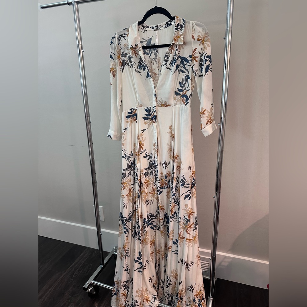 Free People Cream Floral Long Sleeve Maxi Dress